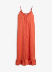 Sukienka maxi z czystego lnu. Brązowe sukienki damskie bonprix, na lato, bez wzorów, bez kołnierzyka, bez ramiączek, maxi. Za 329.99 zł.