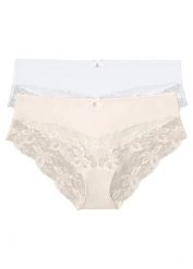 Figi panty z delikatną koronką (2 pary). Białe majtki damskie bonprix, z bawełny. Za 64.99 zł.