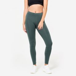 Legginsy fitness damskie Domyos slim. Brązowe legginsy damskie DOMYOS, bez wzorów, z bawełny. Za 49.99 zł.