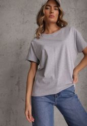 Szary T-shirt Basic Oversize z Bawełny Elusis. Szare t-shirty damskie Renee, m, bez wzorów, z bawełny, eleganckie, bez kołnierzyka, bez ramiączek. Za 39.99 zł.
