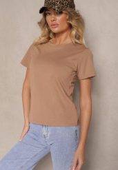 Brązowy Casualowy Bawełniany T-shirt Rivali. Brązowe t-shirty damskie Renee, m, bez wzorów, z bawełny, klasyczne, bez kołnierzyka, bez ramiączek. Za 24.99 zł.