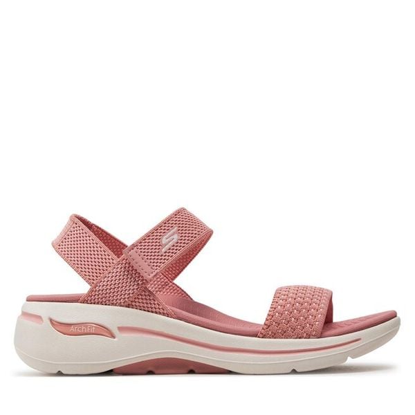 Sandały Skechers. Czerwone sandały damskie Skechers, bez wzorów, bez obcasa, na płaskiej podeszwie, bez zapięcia. Za 220.99 zł.