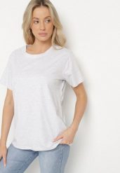 Jasnoszary Gładki T-shirt z Bawełny o Klasycznym Kroju Natime. Szare t-shirty damskie Born2be, l, bez wzorów, z bawełny, klasyczne, bez kołnierzyka, bez ramiączek. Za 39.99 zł.