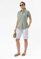 Spodenki z kantem P-KERRY. Białe szorty damskie Volcano, bez wzorów, z materiału, eleganckie, plus size. Za 159.99 zł.