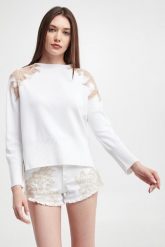 Sweter damski z koronką ERMANNO FIRENZE. Swetry nierozpinane damskie Ermanno Firenze, bez wzorów, z koronki, bez kołnierzyka, bez ramiączek. W wyprzedaży za 1,111.53 zł.