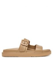 Tommy Hilfiger Klapki Double Strap FW0FW09114 Beżowy. Brązowe klapki damskie Tommy Hilfiger, bez wzorów, z syntetyku, bez obcasa, bez zapięcia. Za 209.99 zł.