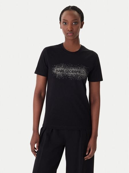 KARL LAGERFELD T-Shirt B1W17030 Czarny Regular Fit. Czarne t-shirty damskie KARL LAGERFELD, l, bez wzorów, z bawełny, bez kołnierzyka, bez ramiączek. Za 429.99 zł.