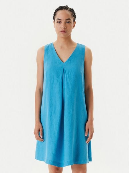 United Colors Of Benetton Sukienka letnia 4AGHDV0AX Niebieski Relaxed Fit. Niebieskie sukienki damskie United Colors Of Benetton, na lato, l, bez wzorów, ze lnu, bez kołnierzyka, bez ramiączek. Za 179.99 zł.