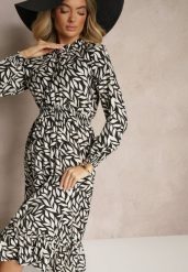 Czarna Rozkloszowana Sukienka z Gumką w Talii Zdobiona Falbankami Ridirina. Czarne sukienki damskie Renee, na co dzień, m, z aplikacjami, eleganckie, bez kołnierzyka, bez ramiączek, midi, rozkloszowane. Za 89.99 zł.