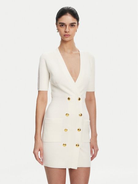 Elisabetta Franchi Sukienka dzianinowa AM-66S-51E2 Biały Regular Fit. Białe sukienki damskie Elisabetta Franchi, s, bez wzorów, z dzianiny, bez kołnierzyka, bez ramiączek. Za 1,139.00 zł.