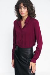 Luźna Koszula z Wiskozy - Bordowa. Czerwone koszule damskie Nife, l, bez wzorów, z materiału, bez kołnierzyka, bez ramiączek. Za 209.90 zł.