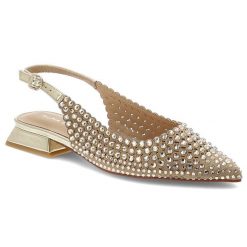 Czółenka damskie Alma En Pena, z odkrytą piętą ozdobione efektownymi kryształkami na stabilnym niskim obcasie z regulowanym paskiem wokół kostki, zło. Żółte czółenka damskie Alma En Pena, z aplikacjami, ze szpiczastym noskiem, bez obcasa, na obcasie, bez zapięcia. Za 579.00 zł.