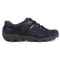 Olivier Skórzane buty trekkingowe męskie 214GT granatowe czarne. Czarne trekkingi męskie ze skóry, bez zapięcia. Za 319.69 zł.