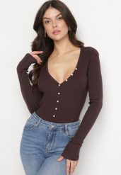Brązowy Rozpinany Prążkowany Kardigan z Wiskozą Korivaria. Brązowe kardigany damskie Born2be, m, bez wzorów, z jeansu, eleganckie, bez kołnierzyka. Za 39.99 zł.