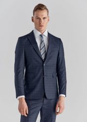Granatowa marynarka garniturowa P22WF-3G-041-G-S. Garnitury męskie Pako Lorente, m, bez wzorów, z tkaniny, bez kołnierzyka, bez ramiączek. Za 199.99 zł.