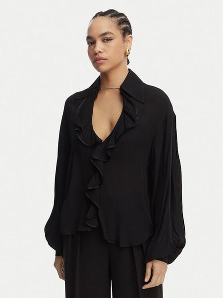 Babylon Bluzka EN0434 Czarny Regular Fit. Czarne bluzki damskie Babylon, bez wzorów, z wiskozy, bez kołnierzyka, bez ramiączek. Za 636.99 zł.