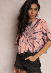 Różowy Krótki T-shirt z Printem Tie-Dye Lanay. Czerwone t-shirty damskie Renee, xl, z aplikacjami, bez kołnierzyka, bez ramiączek. Za 14.99 zł.