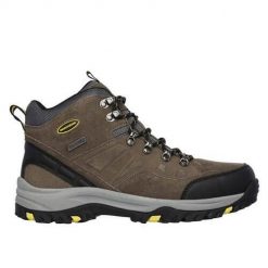 Buty trekkingowe męskie Skechers Pelmo. Brązowe buty zimowe męskie Skechers, bez wzorów, z gumy, bez obcasa, bez zapięcia. Za 349.00 zł.