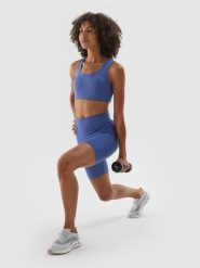 4F Legginsy krótkie treningowe damskie - granatowe M. Niebieskie legginsy damskie 4F, m, bez wzorów, z dzianiny, z podwyższonym stanem, krótkie, na fitness i siłownię. W wyprzedaży za 59.99 zł.