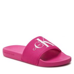 Klapki Calvin Klein Jeans. Czerwone klapki damskie Calvin Klein Jeans, bez wzorów, z jeansu, bez obcasa, bez zapięcia. Za 269.99 zł.
