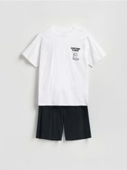 Bawełniana dwuczęściowa piżama - biały. Białe piżamy męskie Reserved, l, bez wzorów, z bawełny, bez kołnierzyka, bez ramiączek. Za 89.99 zł.