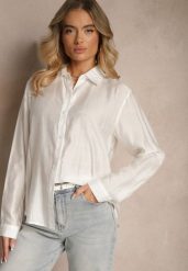 Biała Klasyczna Koszula z Wiskozy Vilnelis. Białe koszule damskie Renee, l, bez wzorów, z jeansu, eleganckie, bez kołnierzyka, bez ramiączek. Za 49.99 zł.