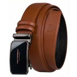 Pasek męski w jasnobrązowym kolorze wykonany ze skóry naturalnej z automatyczną klamrą Peterson PTN A016-AB TAN. Brązowe paski męskie Peterson, ze skóry, eleganckie. Za 59.99 zł.