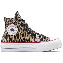 Buty sportowe Converse Chuck Taylor All Star Lift Platform Leopard. Brązowe obuwie sportowe damskie Converse, bez wzorów, bez zapięcia. Za 379.45 zł.
