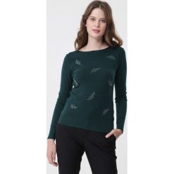 Ciemnozielony Sweter Tabitha. Swetry nierozpinane damskie Born2be, l, z aplikacjami, klasyczne, bez kołnierzyka, bez ramiączek. Za 69.99 zł.