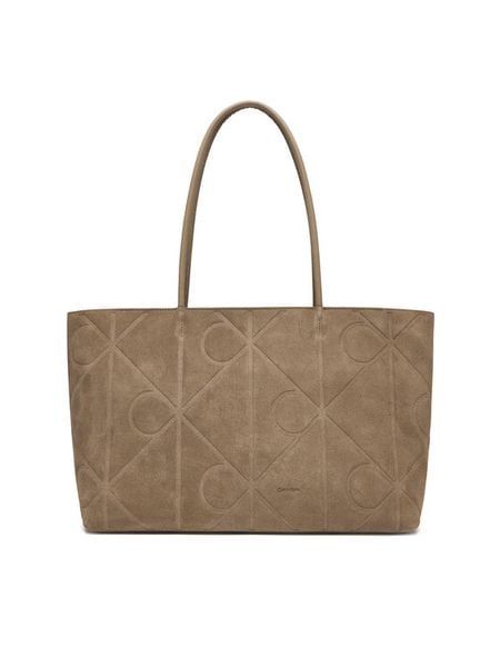 Calvin Klein Torebka Emblem Aop Embossed Suede Tote LV04F3334G Beżowy. Brązowe shopperki damskie Calvin Klein, bez wzorów, ze skóry, bez dodatków. Za 1,099.00 zł.