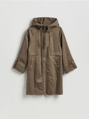 Kurtka parka z kapturem - brązowy. Brązowe kurtki damskie Reserved, l, bez wzorów, z tkaniny, z kapturem. Za 199.99 zł.