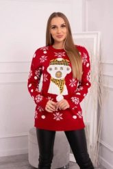 Sweter świąteczny z misiem czerwony. Czerwone swetry nierozpinane damskie KESI, l, bez wzorów, z wełny, wizytowe, bez kołnierzyka, plus size, bez ramiączek. Za 125.45 zł.