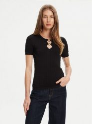 Guess Bluzka W5YR16 Z3OV0 Czarny Regular Fit. Czarne bluzki damskie Guess, l, z aplikacjami, z wiskozy, bez kołnierzyka, bez ramiączek. Za 279.99 zł.