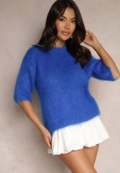 Niebieski Nietoperzowy Sweter z Moheru z Rękawami Długości 3/4 Eleaniri. Niebieskie swetry nierozpinane damskie Renee, na jesień, bez wzorów, z jeansu, casualowe, bez kołnierzyka, bez ramiączek. Za 219.99 zł.