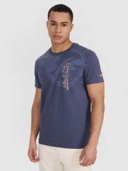 4F T-shirt regular z nadrukiem męski - szary L. Szare koszulki sportowe męskie 4F, l, bez wzorów, z bawełny, bez ramiączek. W wyprzedaży za 39.99 zł.