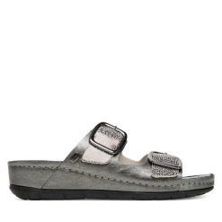 Klapki Scholl. Szare klapki damskie Scholl, bez wzorów, bez obcasa, bez zapięcia. Za 229.99 zł.
