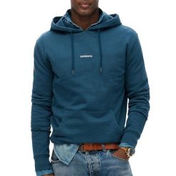 Jednolity hoodie Superdry. Niebieskie bluzy męskie Superdry, m, bez wzorów, casualowe, bez ramiączek, z kapturem. Za 349.55 zł.