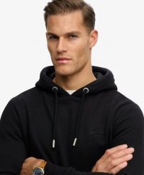 Superdry Bluza z kapturem Vintage Logo haftowana – Slim Fit, czarna. Czarne bluzy damskie Superdry, l, z aplikacjami, z bawełny, klasyczne, bez ramiączek, z kapturem. Za 412.55 zł.