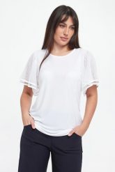 Bluzka damska z tiulowymi rękawami JOSEPH RIBKOFF. Bluzki damskie Joseph Ribkoff, s, bez wzorów, z tiulu, bez kołnierzyka, bez ramiączek. Za 949.00 zł.