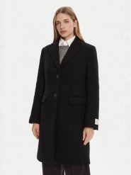 Calvin Klein Płaszcz wełniany LV044D558G Czarny Slim Fit. Czarne płaszcze damskie Calvin Klein, na zimę, m, bez wzorów, z wełny, bez kołnierzyka, bez kaptura. Za 1,049.00 zł.