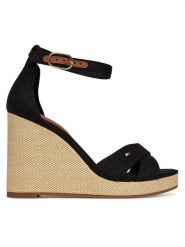 Tommy Hilfiger Sandały Flag High Wedge Espad Crisscross FW0FW08661 Czarny. Czarne sandały damskie Tommy Hilfiger, bez wzorów, z materiału, bez obcasa, na koturnie, bez zapięcia. W wyprzedaży za 219.99 zł.