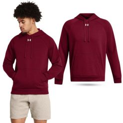 Bluza fitness męska UNDER ARMOUR Rival Fleece Hoodie z kapturem. Czerwone bluzy męskie Under Armour, m, bez wzorów, sportowe, bez ramiączek, z kapturem. Za 193.99 zł.