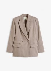 Żakiet w paski. Brązowe marynarki i żakiety damskie bonprix, bez wzorów, eleganckie, bez kołnierzyka, bez ramiączek. Za 219.99 zł.