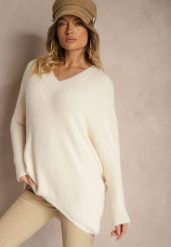 Beżowy Sweter z Dodatkiem Kaszmiru o Kroju Nietoperza Edalianna. Brązowe swetry nierozpinane damskie Renee, uniwersalny, z aplikacjami, z jeansu, casualowe, bez kołnierzyka, bez ramiączek. Za 129.99 zł.