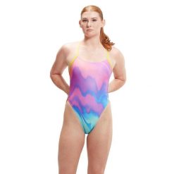 Strój Kąpielowy Speedo Tie Back Pastel Ripples – Różowo/Niebieski - Rozmiar 38. Czerwone stroje kąpielowe damskie Speedo, bez wzorów. Za 1,092.96 zł.