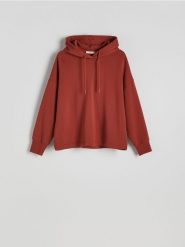 Bluza z kapturem - bordowy. Czerwone bluzy damskie Reserved, l, bez wzorów, z bawełny, bez ramiączek, z kapturem. W wyprzedaży za 99.99 zł.
