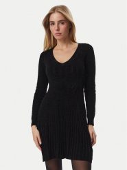 Guess Sukienka dzianinowa W6BK31 Z1443 Czarny Regular Fit. Czarne sukienki damskie Guess, s, z aplikacjami, z dzianiny, bez kołnierzyka, bez ramiączek. Za 524.99 zł.