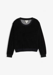 Bluza z miękkiej froty. Czarne bluzy damskie bonprix, bez wzorów, bez ramiączek, bez kaptura. Za 99.99 zł.