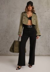 Czarne Szerokie Spodnie High Waist z Bawełny Rhethyphe. Czarne spodnie materiałowe damskie Renee, bez wzorów, z bawełny, eleganckie, z podwyższonym stanem. Za 119.99 zł.