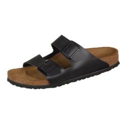 Klapki męskie Birkenstock Arizona Leder. Czarne klapki męskie Birkenstock, bez wzorów, z materiału, bez zapięcia. Za 708.00 zł.